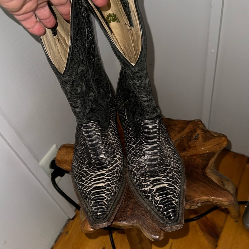 RARE🔥 CUADRA Exotic Western Boots Black Snake skin Leather  Boots Sz 7.5